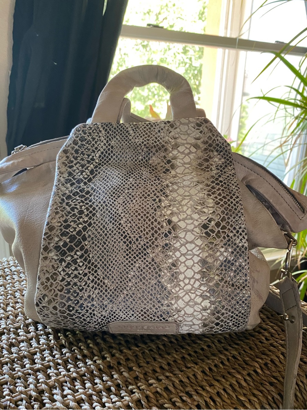 Liebskind Berlin Taupe Leather Satchel Shoulder Bag Snake Print Panel